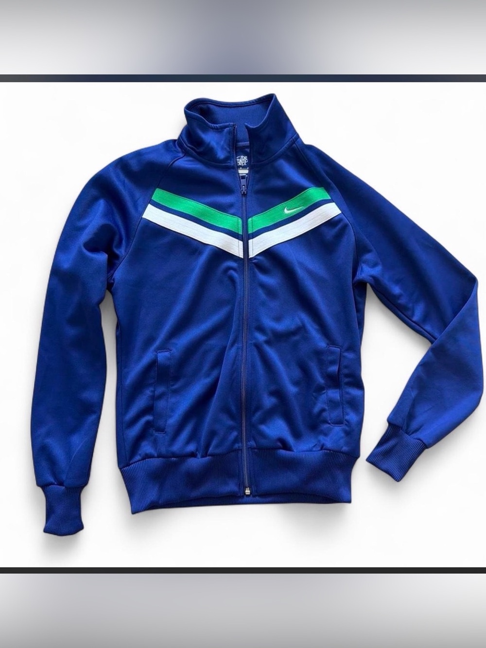 Nike Blue Track Jacket with Green & White Chevron